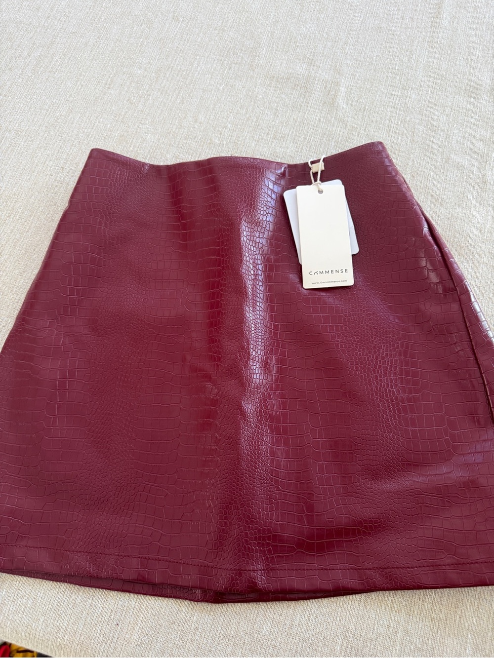Commense Burgundy Faux Croc Mini Skirt